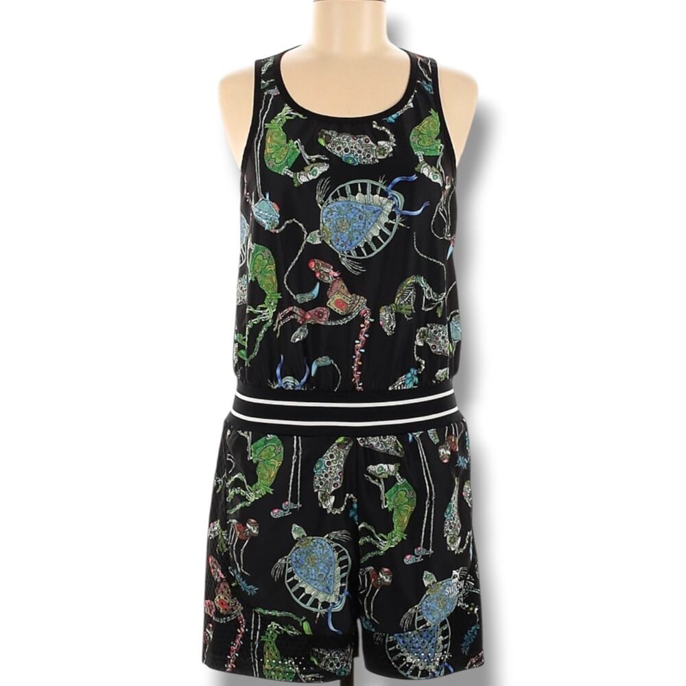 Puma x SWASH London Fossil‎ Printed Romper Medium Black Mesh Overlay Playsuit